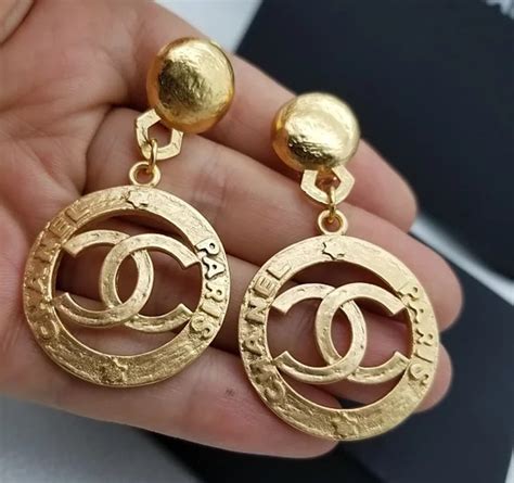 vintage chanel gold hoop earrings|pre owned Chanel earrings.